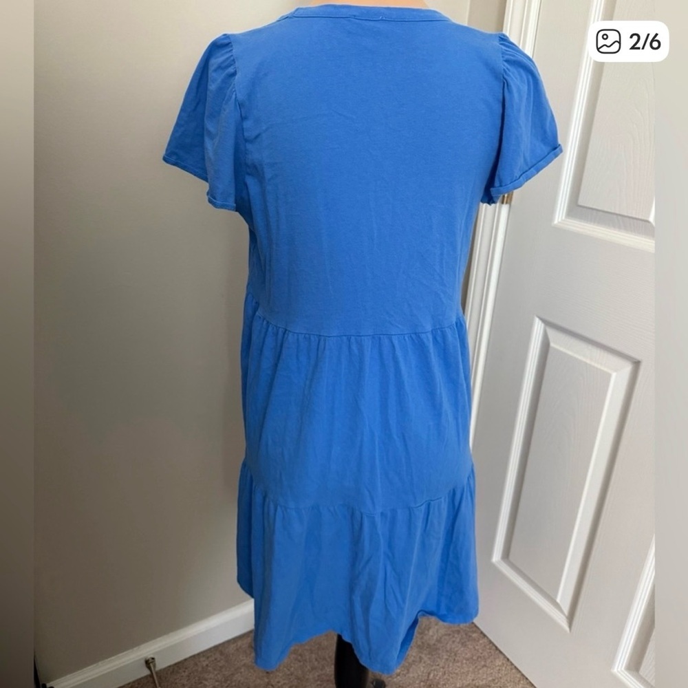 J. Crew Blue Short Sleeve Tiered Dress - Picture 2 of 6